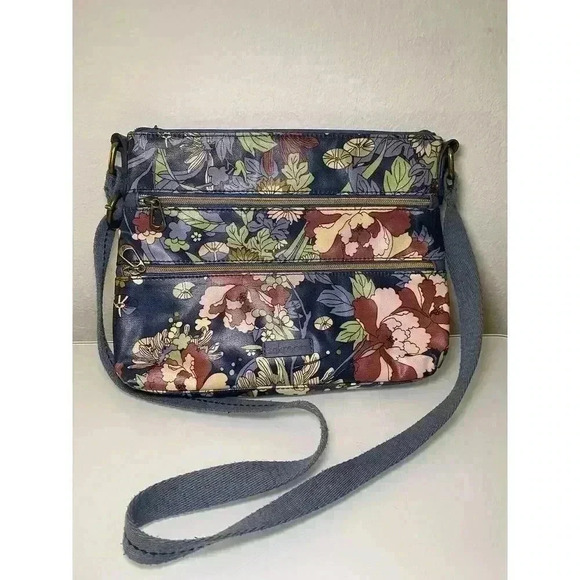Sakroots Crossbody Purse Navy Blue Floral Pattern  Double Front Zipper *Read* - Picture 1 of 16